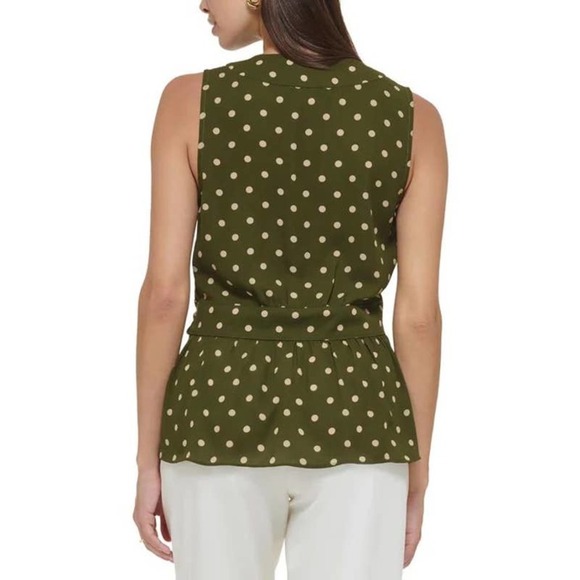Tommy Hilfiger Tie Front Polka Dot Blouse Green Size Small - Picture 2 of 10